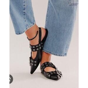 NEW Jeffrey Campbell Lilly Buckle Slingback Flats Black